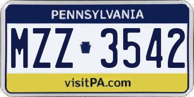 PA license plate MZZ3542