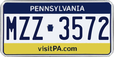 PA license plate MZZ3572