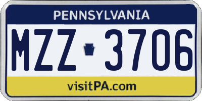PA license plate MZZ3706