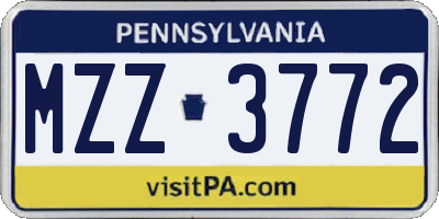 PA license plate MZZ3772