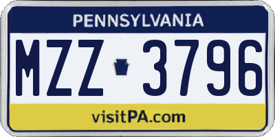 PA license plate MZZ3796