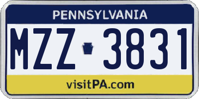 PA license plate MZZ3831