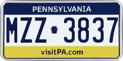 PA license plate MZZ3837