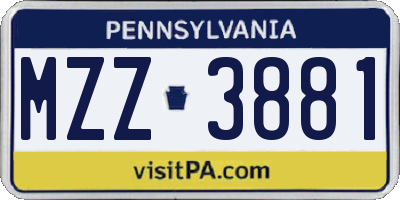 PA license plate MZZ3881