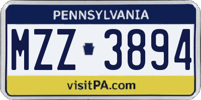PA license plate MZZ3894