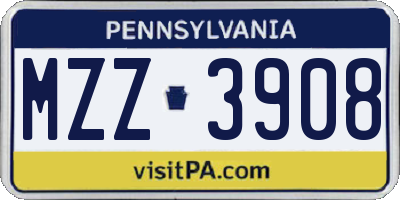 PA license plate MZZ3908