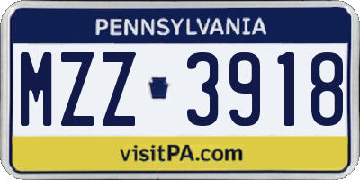 PA license plate MZZ3918