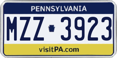 PA license plate MZZ3923
