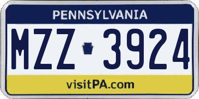 PA license plate MZZ3924