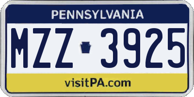 PA license plate MZZ3925