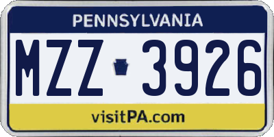 PA license plate MZZ3926