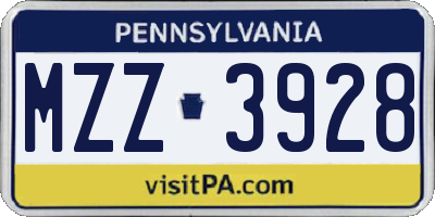PA license plate MZZ3928