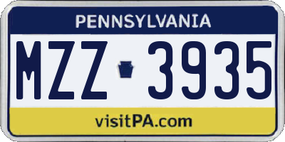 PA license plate MZZ3935