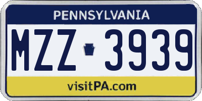 PA license plate MZZ3939