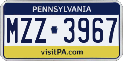 PA license plate MZZ3967