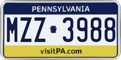 PA license plate MZZ3988