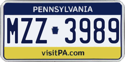 PA license plate MZZ3989