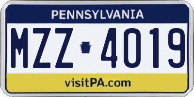 PA license plate MZZ4019