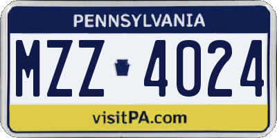 PA license plate MZZ4024