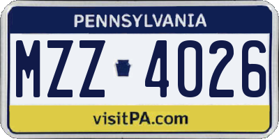 PA license plate MZZ4026