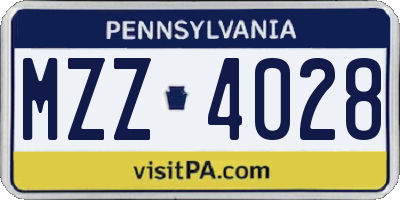 PA license plate MZZ4028