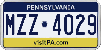 PA license plate MZZ4029