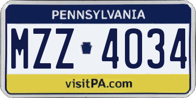 PA license plate MZZ4034