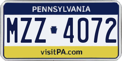 PA license plate MZZ4072