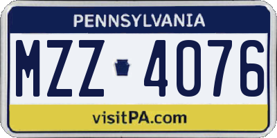 PA license plate MZZ4076