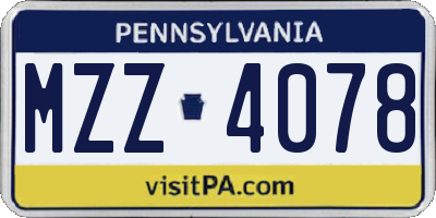 PA license plate MZZ4078