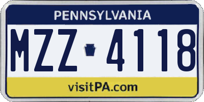PA license plate MZZ4118
