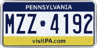 PA license plate MZZ4192
