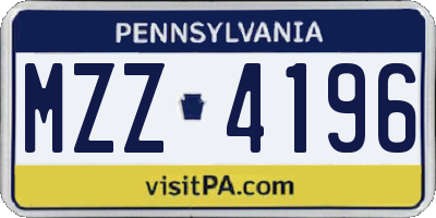 PA license plate MZZ4196