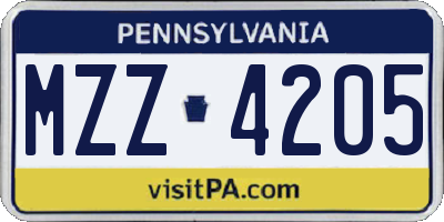 PA license plate MZZ4205