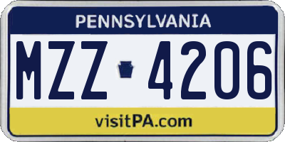 PA license plate MZZ4206