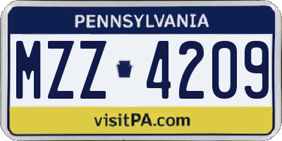 PA license plate MZZ4209