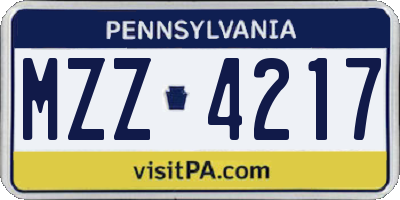 PA license plate MZZ4217