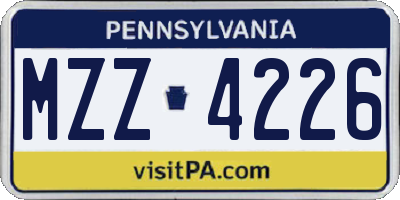 PA license plate MZZ4226