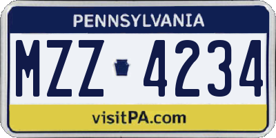 PA license plate MZZ4234