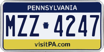PA license plate MZZ4247