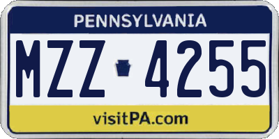 PA license plate MZZ4255