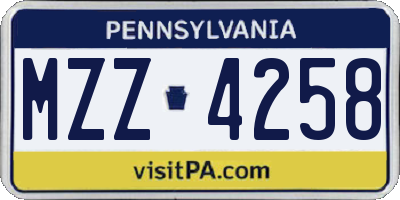PA license plate MZZ4258