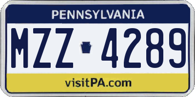 PA license plate MZZ4289