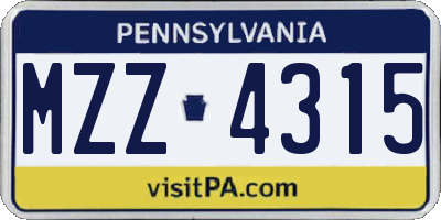 PA license plate MZZ4315