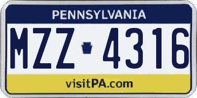 PA license plate MZZ4316