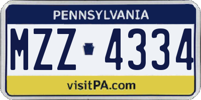 PA license plate MZZ4334