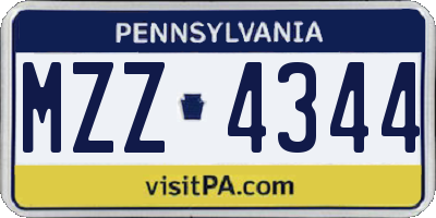 PA license plate MZZ4344
