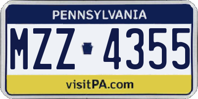 PA license plate MZZ4355