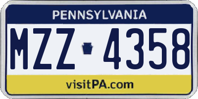 PA license plate MZZ4358