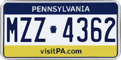 PA license plate MZZ4362